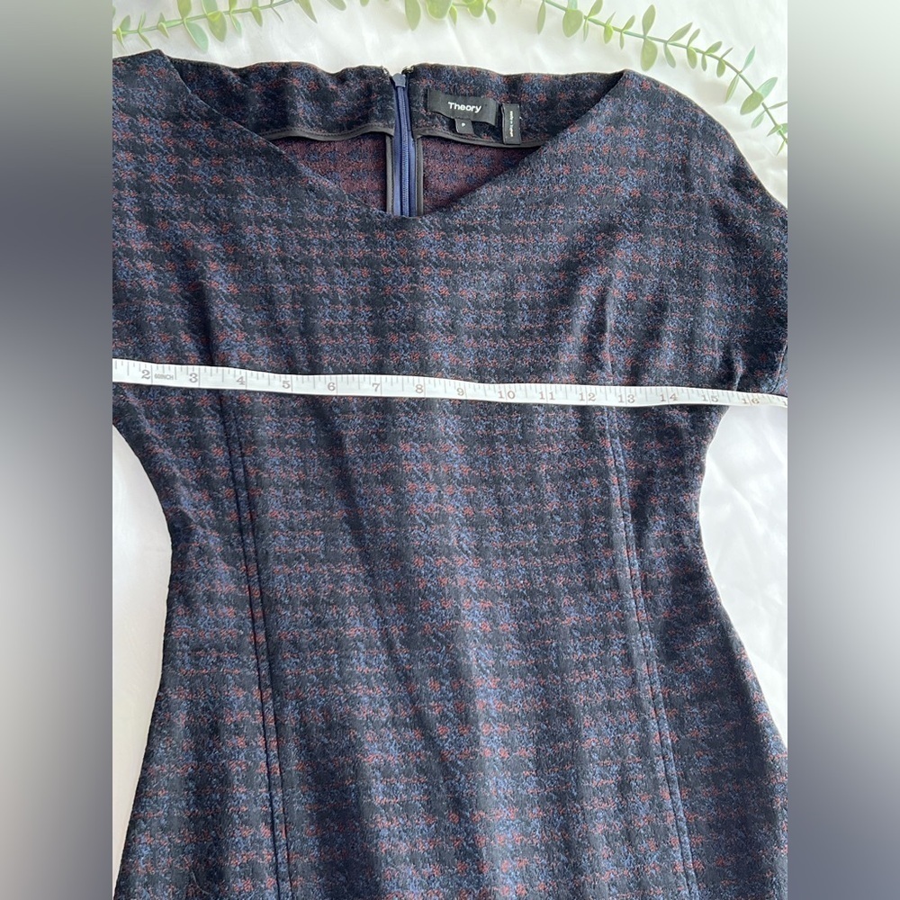 Theory Long Sleeve Houndstooth Jacquard Plaid Sheath Dress Dark Currant S Petite - Picture 9 of 13